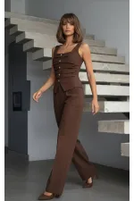 Ön Detay Yelek Pantolon Takım - Kahve