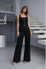 Ensemble gilet et pantalon à détail avant - Noir