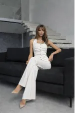 Ön Detay Yelek Pantolon Takım - Beyaz