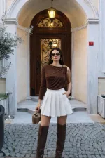 Çıtçıtlı Bodysuit - Kahverengi