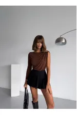 Çıtçıtlı Bodysuit - Kahverengi