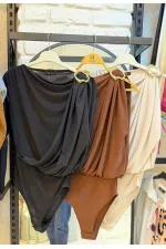 Çıtçıtlı Bodysuit - Kahverengi