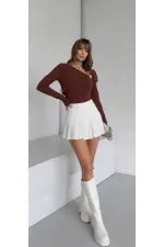 Chemisier drapé orné d'accessoires - Marron