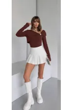 Chemisier drapé orné d'accessoires - Marron