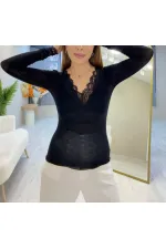 Dantel Detay Bluz - Siyah