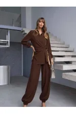 Kuşak Detay Takım - Kahve