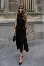 Toka Detay Elbise - Siyah