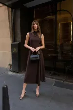 Toka Detay Elbise - Kahve