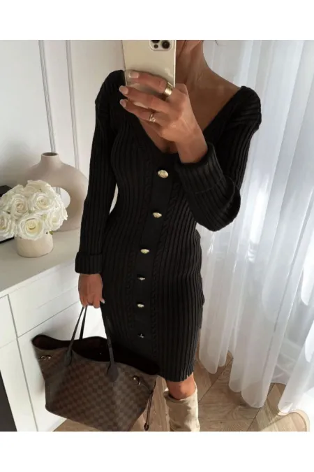 Robe en maille à boutons 877 - Noire