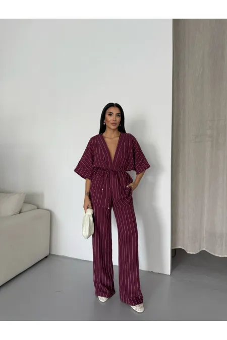 Kimono rayé 2517 - Rouge bordeaux
