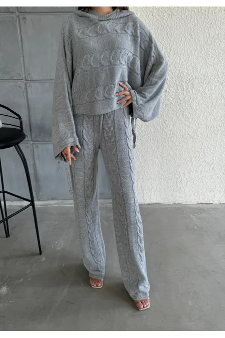 Ensemble à capuche en maille 1509 Gris