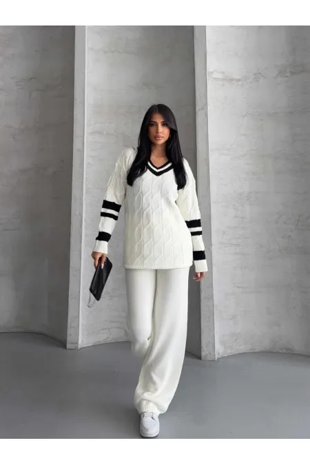 Ensemble en maille bordée - 1564 Blanc