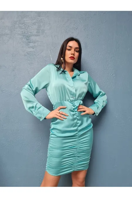 Robe chemise décapotable - Turquoise