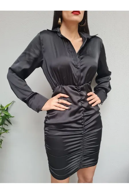 Robe chemise à volants - Noire