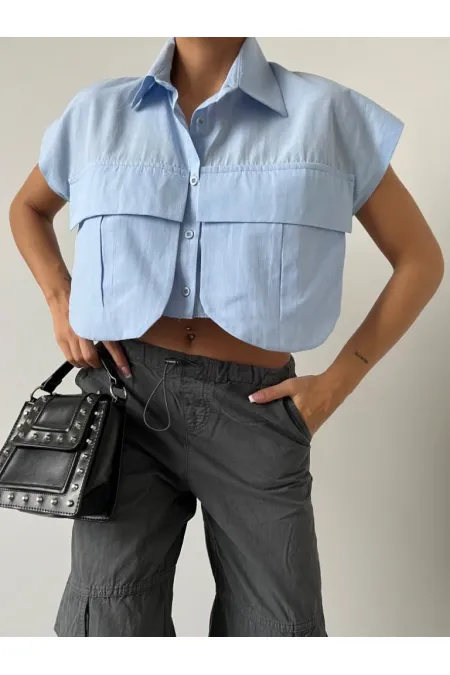 Chemise à poches - Bleue