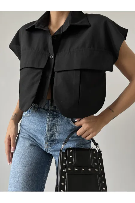 Cep Detay Gömlek - Siyah