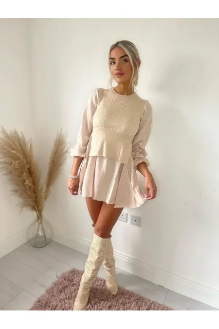 Robe à détails tricotés - Beige