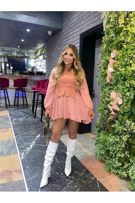 Robe à détails tricotés - Rose poudré