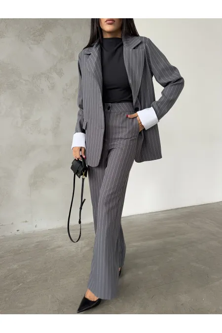 Ensemble deux pièces veste et pantalon rayés - Anthracite