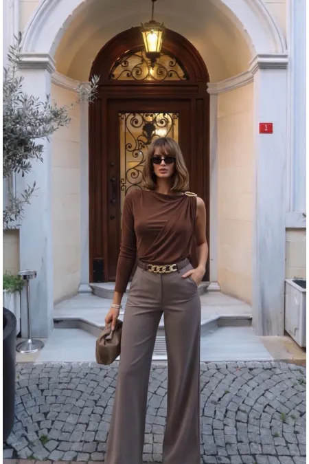 Çıtçıtlı Bodysuit - Kahverengi