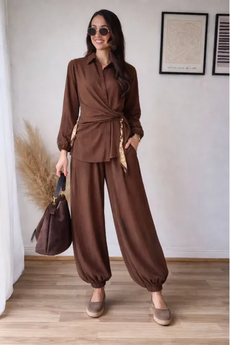 Kuşak Detay Takım - Kahve