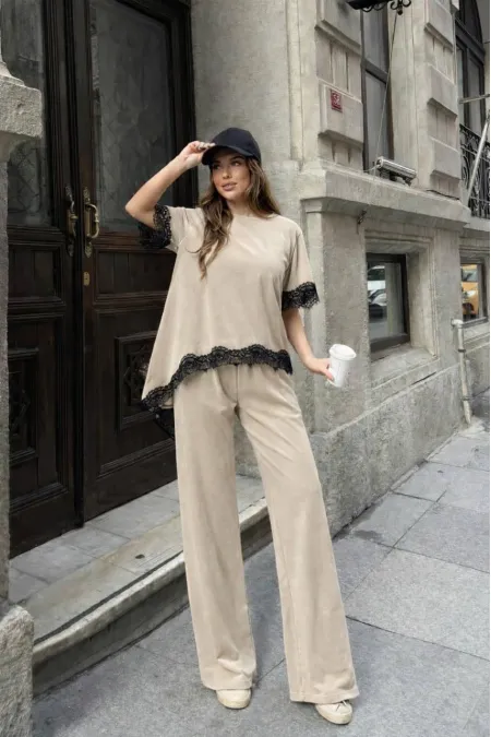 Dantel Detay Oysho Takım - Bej