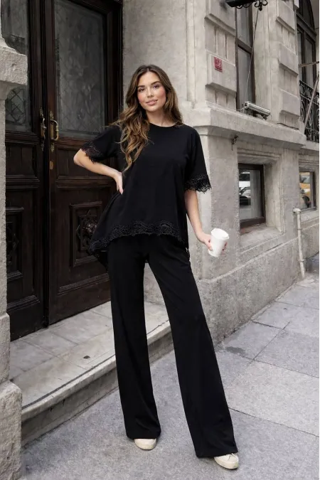 Dantel Detay Oysho Takım - Siyah