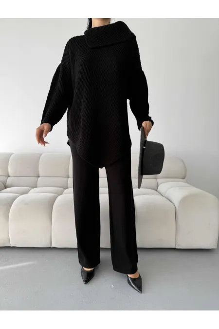 Ensemble en maille à col à lettres 1555 - Noir