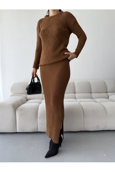 Ensemble jupe, pull et tricot 1558 - Marron
