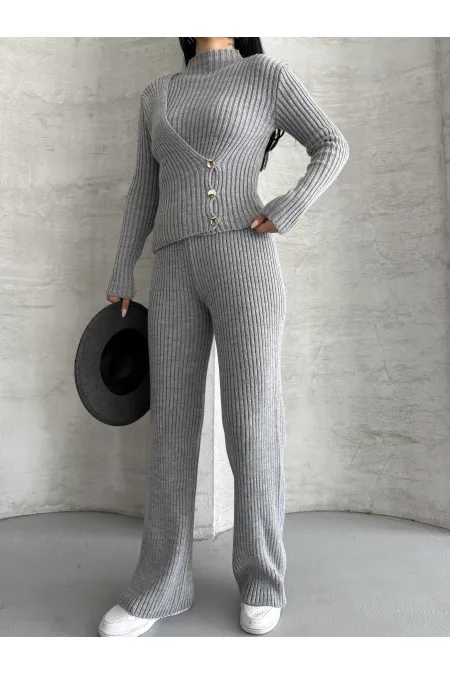 Ensemble en maille avec boutons latéraux 1563 - Gris