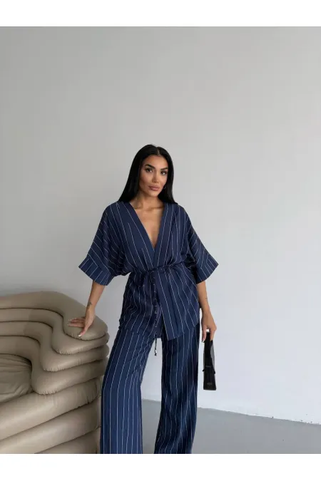 Kimono rayé 2517 - Bleu