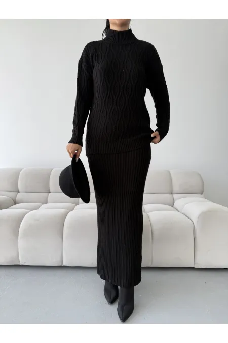 Ensemble jupe, pull et tricot 1557 - Noir