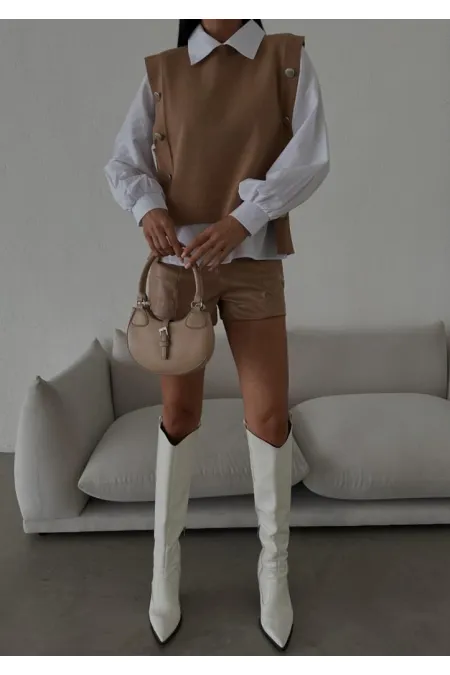 Chemise à détails en maille 2344 - Marron