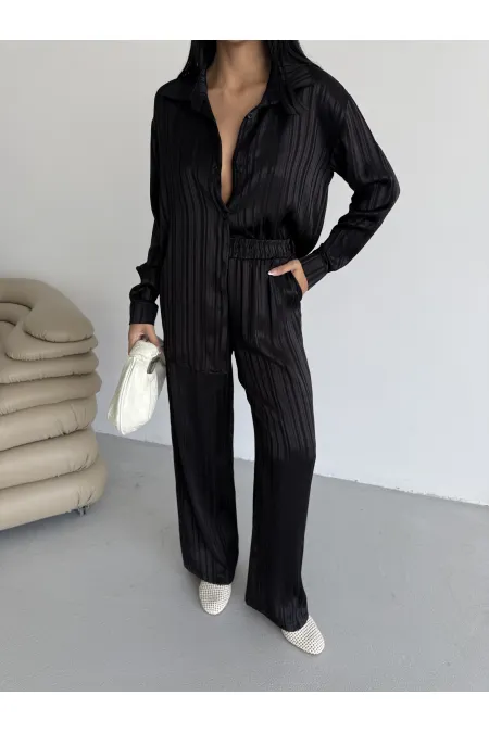 Costume en satin à rayures 2519 - Noir