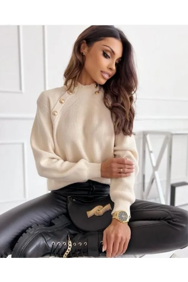 Omuz Düğme Detay Kazak 880 - Ekru