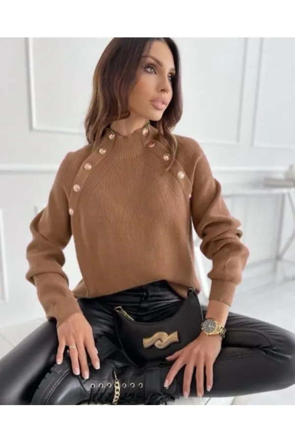 Shoulder Button Detail Sweater 880 - Brown