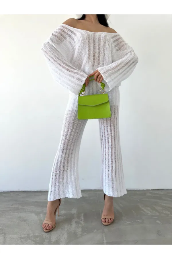 Ensemble en maille ajourée - Blanc