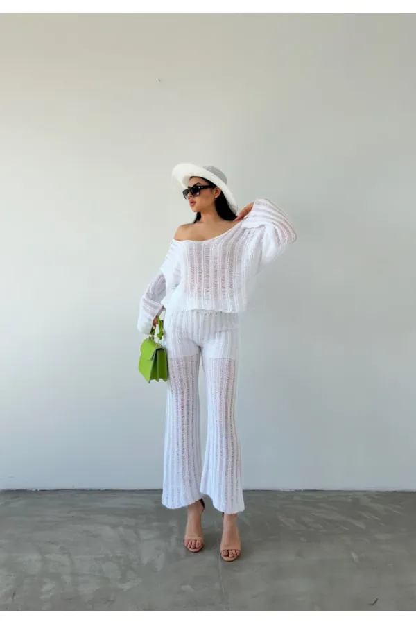 Ensemble en maille ajourée - Blanc