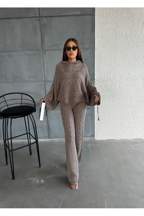 Kapşonlu Triko Takım 1509 Vizon