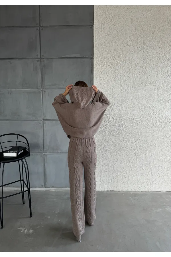 Kapşonlu Triko Takım 1509 Vizon