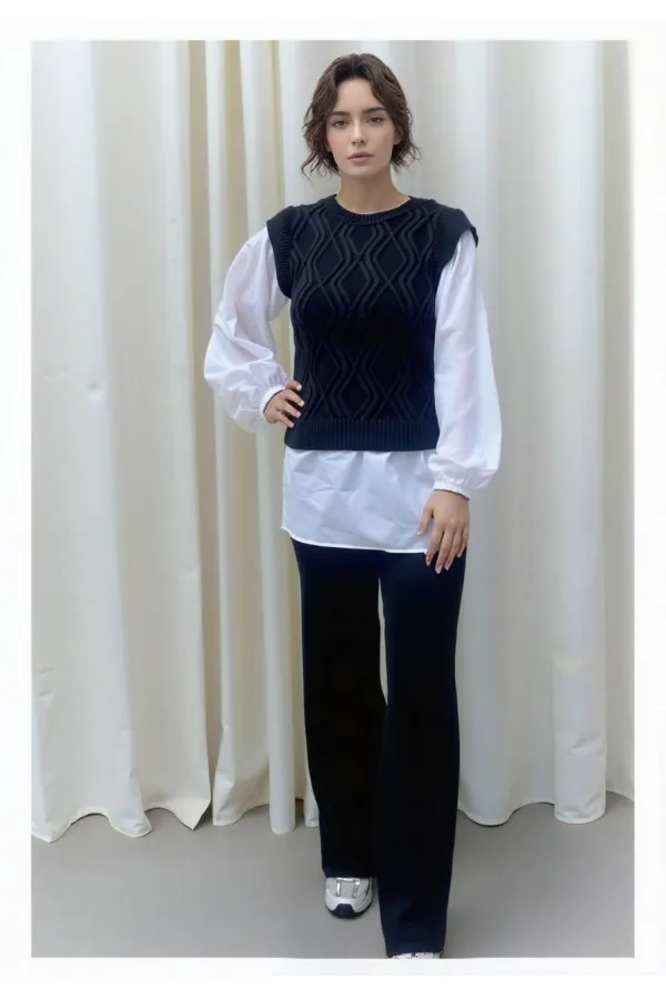 Shirt Detail Knit Set - 1561 Black