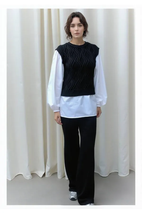 Shirt Detail Knit Set - 1561 Black