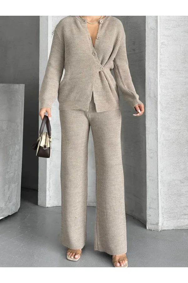 Button Detail Knit Set 1565 - Mink