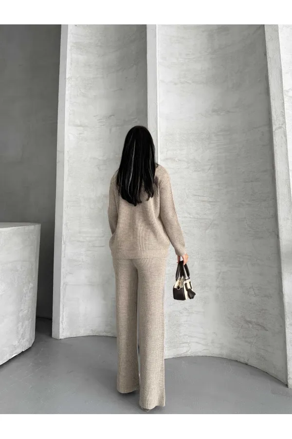 Button Detail Knit Set 1565 - Mink