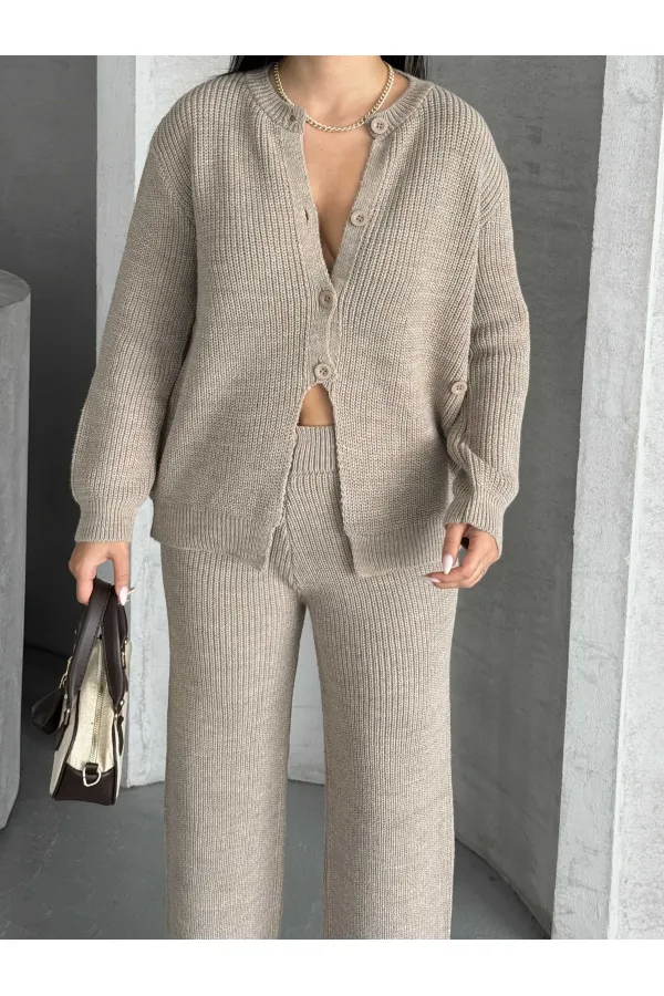 Button Detail Knit Set 1565 - Mink