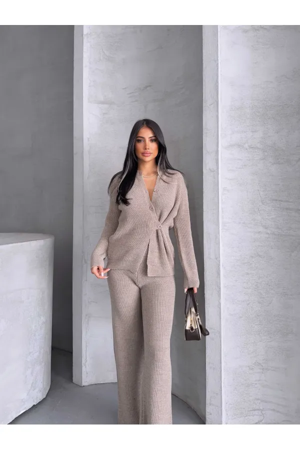 Button Detail Knit Set 1565 - Mink