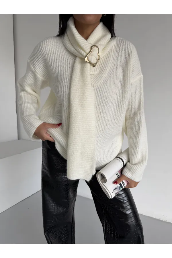 Pull à col châle avec accessoires 1574 Bone