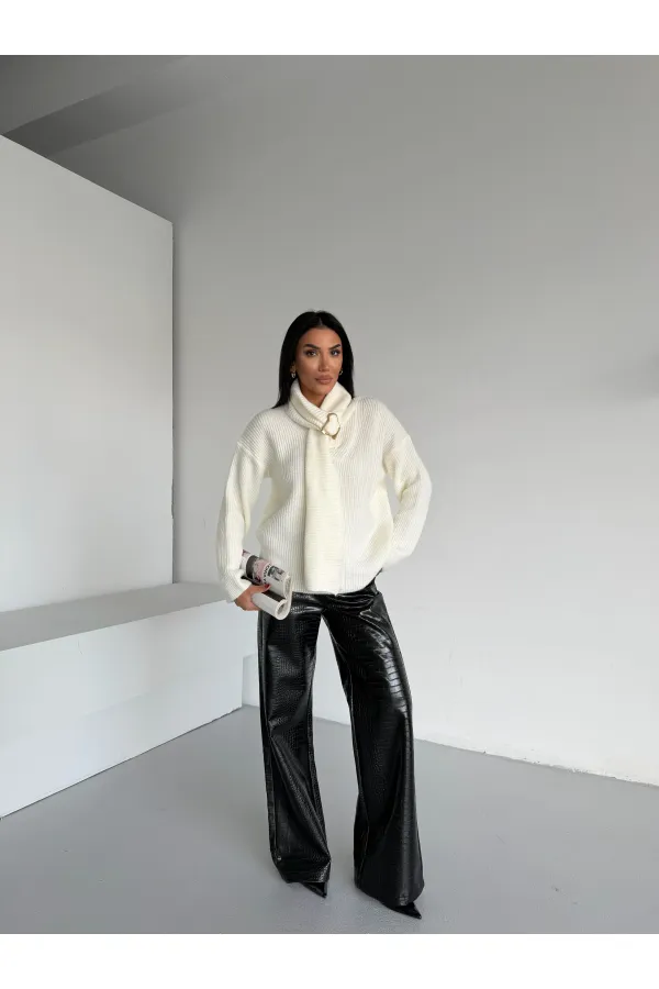 Pull à col châle avec accessoires 1574 Bone