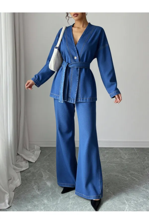 Ensemble kimono en denim 1801 - Bleu marine