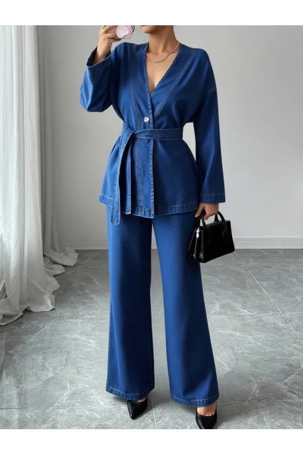 Ensemble kimono en denim 1801 - Bleu marine